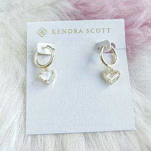 Gold Ari Heart Dichroic Glass Huggie Earrings